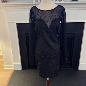 ✨ WOW Couture Gold Label Black Crystal Mesh Illusion Dress | Size M
